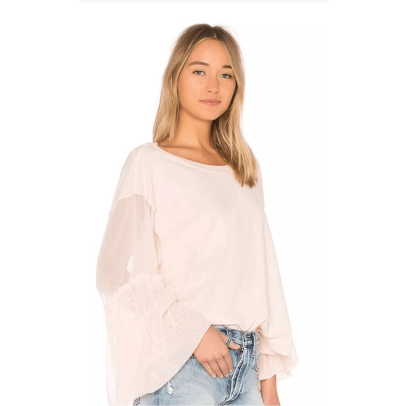 Free People Tee Shirt Still Got It Lagen Look  Bell Sleeve Baby Pink Top - Picture 3 of 8